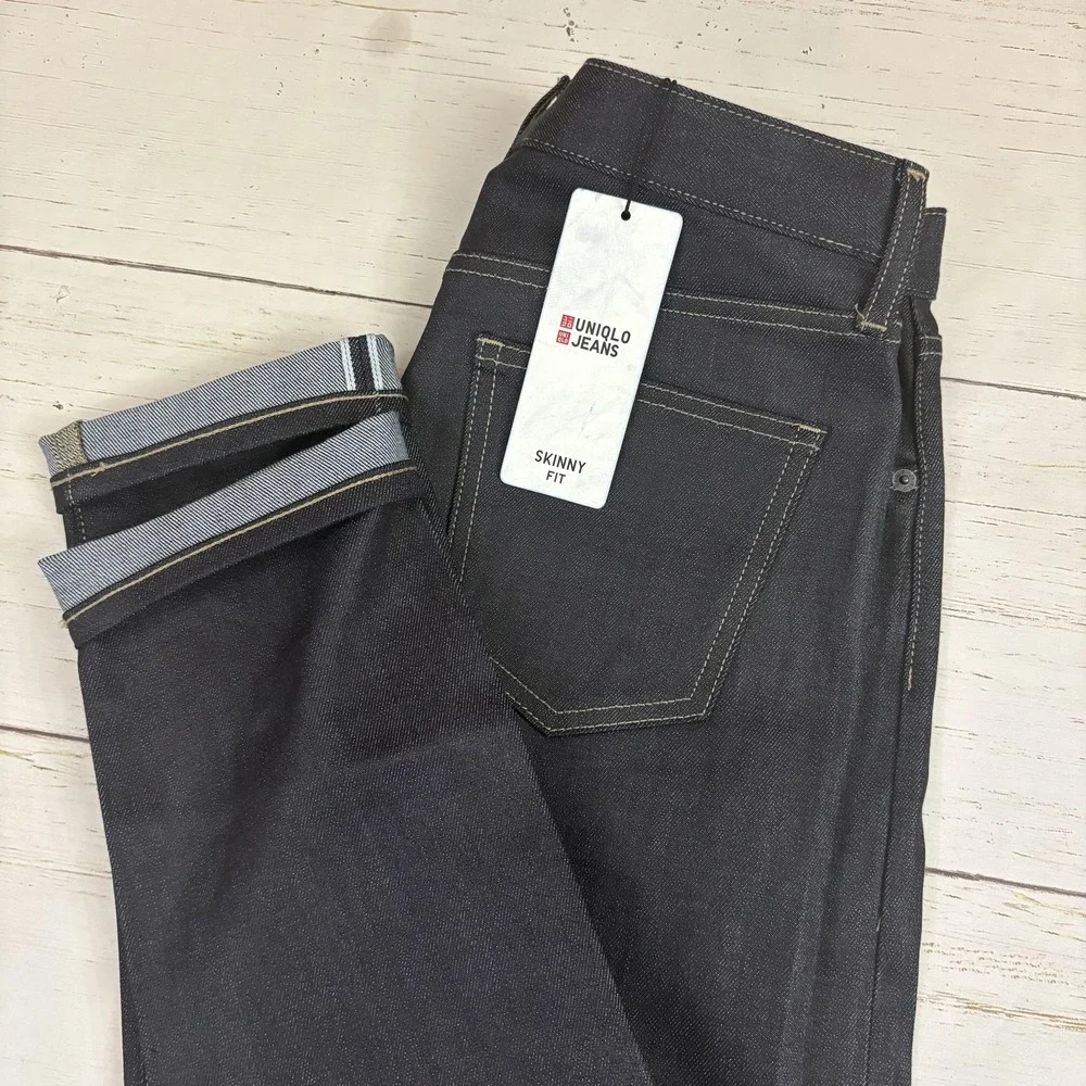 Uniqlo Selvedge Skinny Jeans Mens 29x32 Dark Blue Stretch Denim NEW NWT
